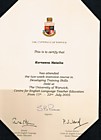 Сертификат университета Уорик (Великобритания) об окончании курсов профессиональной подготовки учителей английского языка